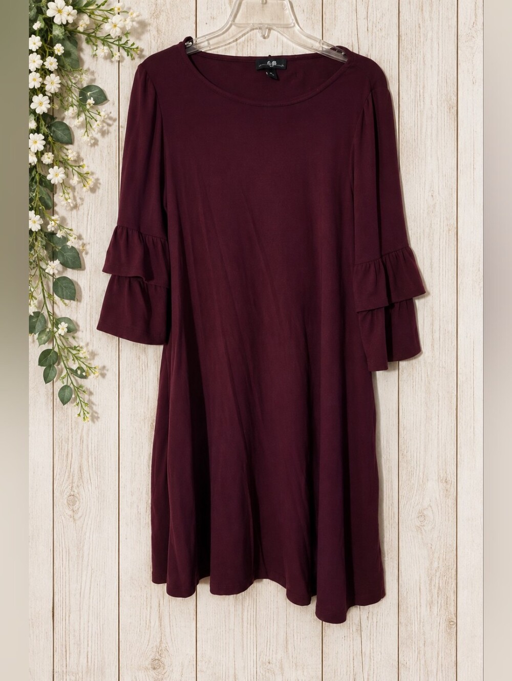 AGB Women's Long Sleeve Dress Burgundy Size S